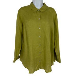 J. Jill Love Linen Green Roll Tab Long Sleeve Button-Up Shirt Women's Size XLP